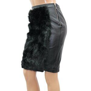 STATEMENT Surreal Faux Fur Leather Skirt Ribbed Panel S